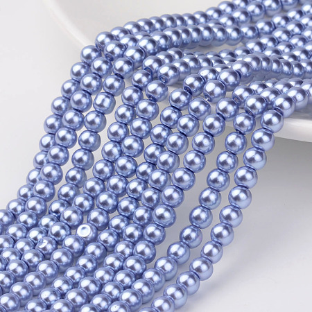Arricraft Glass Pearl Beads Strands, Pearlized, Round, Cornflower Blue, Size: about 3mm in diameter, hole: 1mm, about 220~230pcs/str