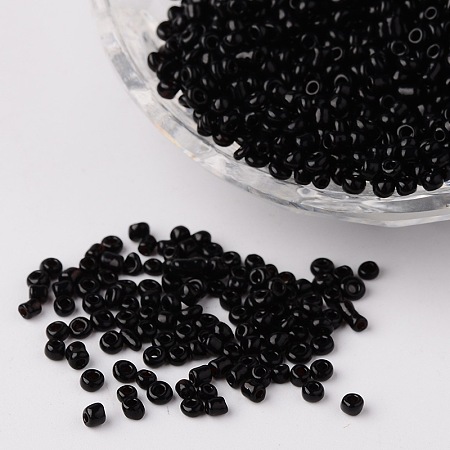 Honeyhandy 12/0 Opaque Colours Round Glass Seed Beads, Black, Size: about 2mm in diameter, hole:1mm, about 3303pcs/50g