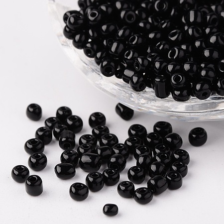 Honeyhandy 8/0 Opaque Colours Round Glass Seed Beads, Black, Size: about 3mm in diameter, hole:1mm, about 1101pcs/50g