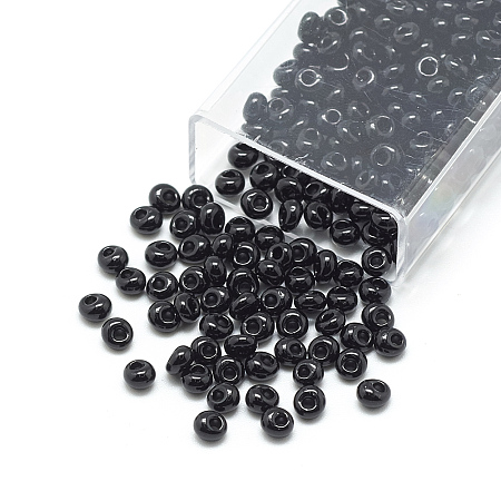 TOHO Japanese Fringe Seed Beads, Opaque Glass Round Hole Rocailles Seed Beads, Black, 5x4.5mm, Hole: 1.5mm, about 111pcs/10g