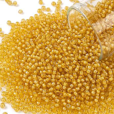 TOHO Round Seed Beads, Japanese Seed Beads, (949) Yellow Lined Topaz, 11/0, 2.2mm, Hole: 0.8mm, about 1110pcs/10g