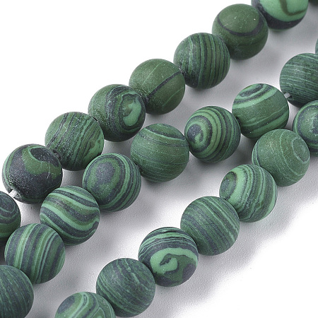 ARRICRAFT Synthetic Malachite Beads Strands, Frosted, Round, 8mm, Hole: 0.8mm, about 48pcs/strand, 14.57 inches(37cm)