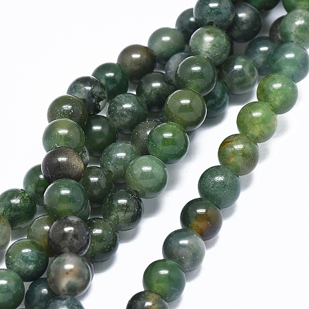 Arricraft Natural Moss Agate Beads Strands, Round, 8mm, Hole: 2mm, about 49pcs/strand, 14.7 inches(37.5cm)
