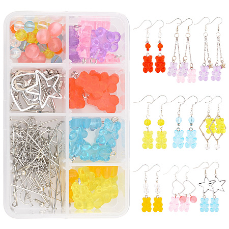 SUNNYCLUE DIY Bear Earring Making Kits, include Resin & CCB Plastic Pendants, Alloy Linking Rings, Resin & Glass Beads, Brass Earring Hooks, 304 Stainless Steel Cable Chain, Mixed Color