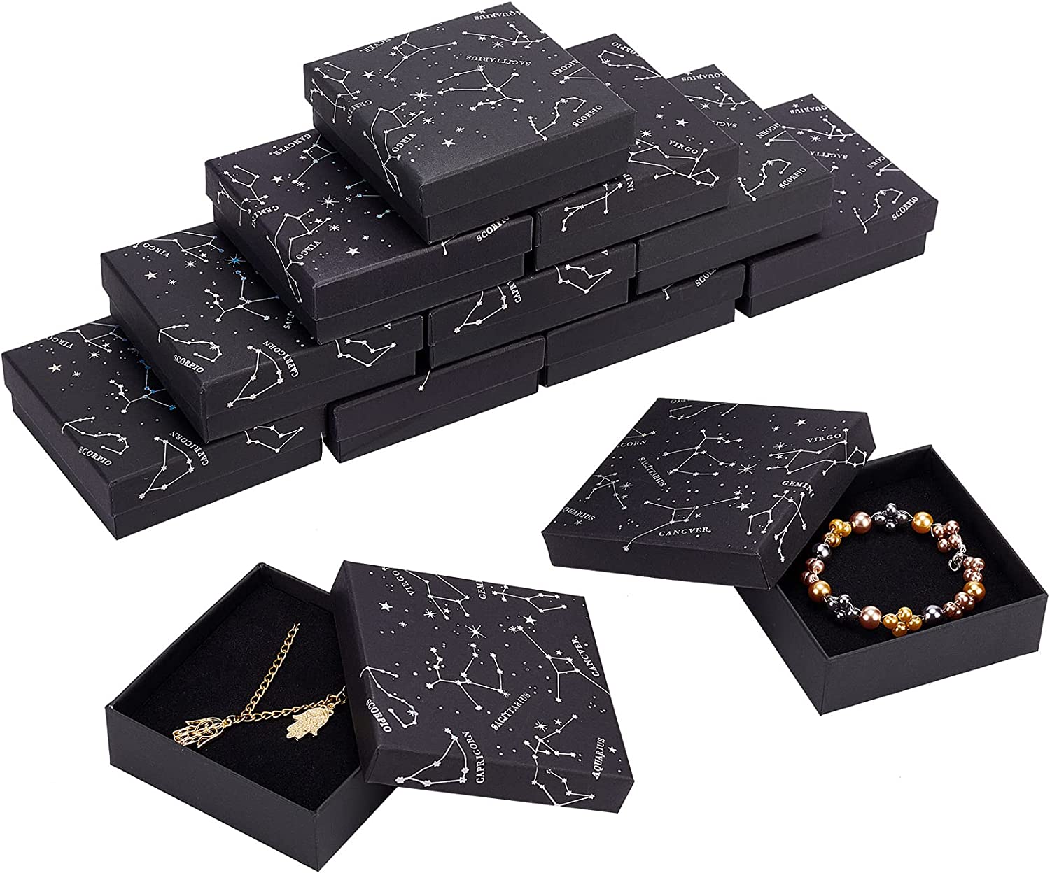 Superfindings 12pcs Cardboard Jewelry Boxes 93x93cm Black Hot Stamping Jewelry Cardboard Boxes