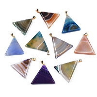 ARRICRAFT Natural Agate Pendants, Dyed, with Light Gold Plated Iron Findings, Mixed Color, Triangle, 35~40.5x34~39.5x5.5~8mm, Hole: 4x6.5mm