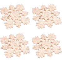 SUPERFINDINGS 2pcs 3.9inch Square Unpainted Natural Solid Wood Carved Onlay Applique Craft Onlay for Furniture Home Decoration, Burlywood