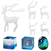 Olycraft DIY Crystal Epoxy Resin Material Filling, Christmas Reindeer/Stag, for Display Decoration, with Transparent Box, White, 5pcs/set