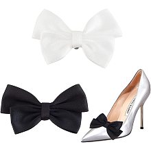 CHGCRAFT 4Pcs 2 Colors Bow Shoe Clips Removable Bowknot Shoes Decoration Polyester Shoe Buckles for Women womens Wedding Bag Clothing Hair Heels Accessories,Black and White,70-75mm×108mm