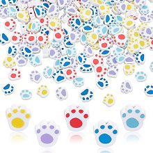 PandaHall Elite 250pcs Paw Print Polymer Clay Beads 5 Colors Handmade Clay Beads 8~11mm Cute Pet Footprint Flat Loose Beads for DIY Earring Necklace Choker Keychain Phone Lanyard, 1.2~1.6mm Hole