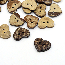 Honeyhandy Coconut Buttons, 2-Hole, Heart, Coconut Brown, 17x20x4mm, Hole: 1.5mm