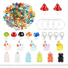 Arricraft About 133 Pcs Earring Necklace Making Kits with Bear Duck Mushroom Resin Pendants, Glass Seed Lampwork Beads Iron Wire Pendants Cable Chains for Jewelry Making DIY Crafts