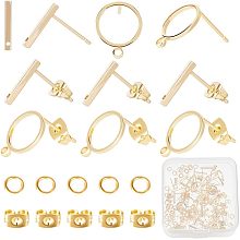 CREATCABIN 60Pcs 2 Styles Round Flat Stud Earring Findings 18K Gold Plated Brass Earring Posts Rectangle Circle Stud Earring with Loop Friction Ear Nuts Open Jump Rings for Jewelry Earrings Making