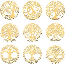 OLYCRAFT 9Pcs Tree of Life Metal Sticker Gold Brass Stickers Energy Tower Orgonite Sticker Sacred Geometry Sticker Life Tree Gold Stickers for Scrapbooks DIY Resin Crafts Phone & Water Bottle Decoration