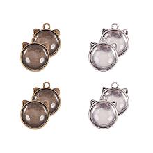 PandaHall Elite 40pcs Tibetan Alloy Round Cat Ear Pendant Trays Blank Bezel with 40pcs Clear Glass Cabochon Dome Tiles for Cameo Photo Necklace Jewelry Making, Trays: 17mm