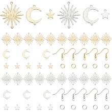 PandaHall Elite 246pcs Sun Moon Star Charms Kit, Small Sun Solar Eclipse Links Connectors Pendants Long-Lasting Metal Charms with Earring Hooks and Jump Rings for Earring Jewelry DIY Making