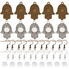 SUNNYCLUE DIY Blank Dome Earrings Making Kit, Include Hamsa Hand Alloy Pendant with Tray, Half Round Glass Cabochons, Brass Earring Hooks, Antique Bronze & Antique Silver, 120Pcs/box