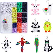 SUNNYCLUE 1 Box DIY 8 Sets Bead Pets Bead Animals Keychain Kit Video Tutorials 8mm Large Hole Pony Beads Farm Animal Shapes Duck Sheep Cow Panda Beaded Animal Key Chains Cord for DIY Crafts Gift