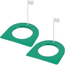 GORGECRAFT 2 Sets Green Plastic Golf Putting Cup Flag Putt Putter Golf Hole Training Aid with Removable Sign All-Direction Surface Regulation Practice Cup for Indoor Outdoor Men Women Office Backyard