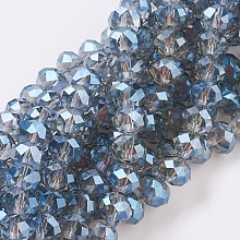 Honeyhandy Electroplate Glass Beads Strands, Faceted Rondelle, Blue, 10x8mm, Hole: 1mm, about 63~65pcs/strand, 19.2~20 inch(48~50cm)