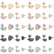 UNICRAFTALE 40Pcs 5 Colors Textured Heart Shape with Fish Scale Stud Earrings Vacuum Plating 304 Stainless Steel Ear Stud with Ear Nuts/Earring Backs Hypoallergenic Earrings for DIY Earring Jewelry