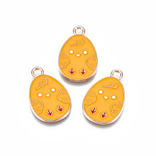 Honeyhandy Alloy Enamel Pendants, Light Gold, Cadmium Free & Lead Free, Easter Egg Shape with Chick, Orange, 22x14x1.5mm, Hole: 2mm