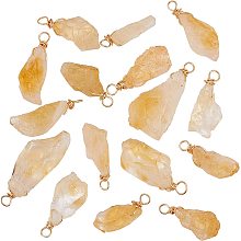 FINGERINSPIRE 16 Pcs Natural Citrine Pendants Real 18K Gold Plated Wire Wrapped Pendants Citrine Rock Stone Pendants Irregular Yellow Crystal Pendants Healing Crystal Stone Charms for Jewelry Making