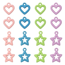 Arricraft 32Pcs 8 Style Spray Painted Alloy Pendants, Heart & Star, Mixed Color, 13~16x12~13.5x2mm, Hole: 1.5~1.6mm, 4pcs/style