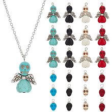 80 Pcs 8 Styles Skull Charms, Mixed Color Halloween Dyed Synthetic Turquoise Angel Skull Charms Halloween Charms Skull Head Beads for Crafting, Jewelry Making Accessory