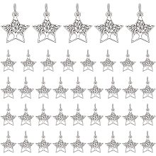 PandaHall Elite Tree of Life Pendants, 40pcs Star Shape Lucky Charms 21x23mm Tibetan Alloy Silver Hollow Charms for Charistmas Tree Hanging Jewelry Making Keychain Wedding Party Favor