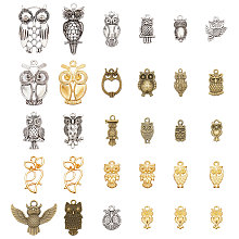 PandaHall Elite 3 Bags 3 Colors Zinc Alloy Pendants, Mixed Owl, Mixed Color, 16.5~23.5x7.5~30x2.5~5mm, Hole: 1.6~3mm, 10pcs/bag, 1 bag/color