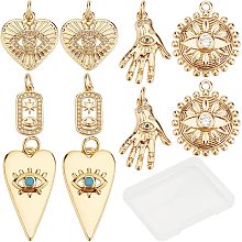 SUNNYCLUE 1 Box 10Pcs 5 Style 18K Gold Plated Brass Charms Evil Eye Charm Hamsa Hand Charms for Jewelry Making Charms 18K Gold Plated Heart Charm Flower Charms Earring Necklace Bracelets Supplies