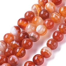 Honeyhandy Natural Striped Agate/Banded Agate Beads Strands, Dyed & Heated, Round, Salmon, 4mm, Hole: 0.5mm, about 91~93pcs/strand, 14.96 inch(38cm)