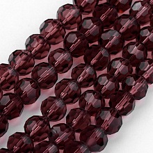 Honeyhandy Transparent Glass Bead Strands, Imitate Austrian Crystal, Faceted, Round, Purple, 4mm, Hole: 1mm, about 96~100pcs/strand, 14~14.5 inch