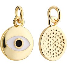 BENECREAT 10Pcs 18K Gold Plated Evil Eye Enamel Charms Flat Round Pendants with Jump Rings for DIY Necklace Bracelet Jewelry Making