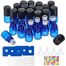 BENECREAT 30 Pack 2ml Blue Glass Roller Bottles Refillable Essential Oil Bottles with 2pcs Bottle Openers, 10pcs Plastic Droppers, 4pcs Funnels and Sticker for Oils, Aromatherapy and Blends