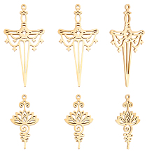 Beebeecraft 12Pcs 2 Style Sword Charms 18K Gold Plated Stainless Steel Hollow Lotus Flower Sword Charms for Jewelry Making DIY Craft Supplies