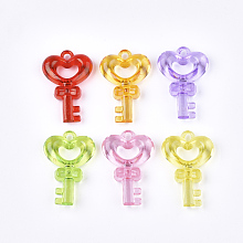 Honeyhandy Transparent Acrylic Pendants, Key, Mixed Color, 46x31x9mm, Hole: 3mm, about 107pcs/500g