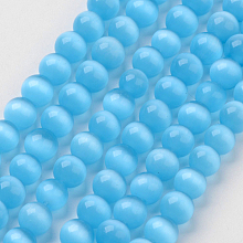 Honeyhandy Cat Eye Beads, Round, Deep Sky Blue, 6mm, Hole: 1mm, about 66pcs/strand, 15.5 inch