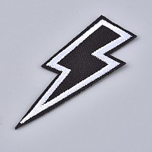 Honeyhandy Computerized Embroidery Cloth Iron on/Sew on Patches, Costume Accessories, Lightning, Black & White, 65x26x1.5mm