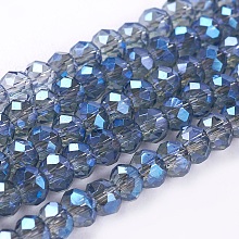 Honeyhandy Faceted Rondelle Electroplate Glass Beads Strands, Blue, 3x2mm, Hole: 1mm, about 100pcs/strand, 10 inch