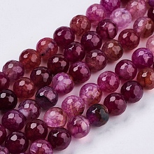 Honeyhandy Natural Agate Round Beads Strand, Dyed, Faceted, Camellia, 10mm, Hole: 1mm, about 38pcs/strand, 14.56 inch