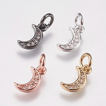 Honeyhandy Brass Micro Pave Cubic Zirconia Charms, Moon, Mixed Color, 9x5x1mm, Hole: 3.5mm