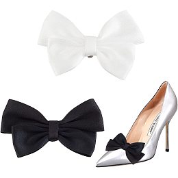 CHGCRAFT 4Pcs 2 Colors Bow Shoe Clips Removable Bowknot Shoes Decoration Polyester Shoe Buckles for Women womens Wedding Bag Clothing Hair Heels Accessories,Black and White,70-75mm×108mm