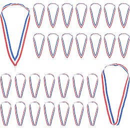 AHANDMAKER 30 Pcs Medal Award Neck Ribbons, 2 Style Red White Blue Durable Medal Ribbon Lanyards Strap with Iron Ring/Snap Clips for Competitions School Sports Meeting Party Games Relay Races, 16 Inch