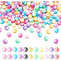 Nbeads 300 Pcs Clay Yin Yang Beads, Tai Chi Beads, Handmade Polymer Clay Beads Spacers Slime Charms for DIY Bracelet Necklace Beading Jewelry Making Crafts