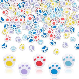 PandaHall Elite 250pcs Paw Print Polymer Clay Beads 5 Colors Handmade Clay Beads 8~11mm Cute Pet Footprint Flat Loose Beads for DIY Earring Necklace Choker Keychain Phone Lanyard, 1.2~1.6mm Hole