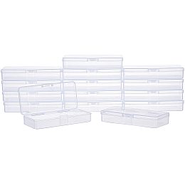 SUPERFINDINGS About 15pcs White Rectangle Transparent Plastic Bead Containers with Hinged Lids Flip Cover for Beads, Jewelry, Earplugs, Pills and More Small Items, 3.98x1.78x0.71 Inches