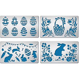 BENECREAT 4PCS 10.1x17.7cm/4x7Inch Easter Rabbit Metal Template Flower Basket Steel Stencil Template for Wood Carving, Drawings and Woodburning, Engraving and Scrapbooking Project