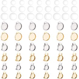 DICOSMETIC 36 Sets Clip-on Earring Trays with Cabochons Half Round Blank Clip-on Earring Converters Flat Round Blank Tray Studs Non-Pierced Earring Studs for DIY Earring Making Crafting